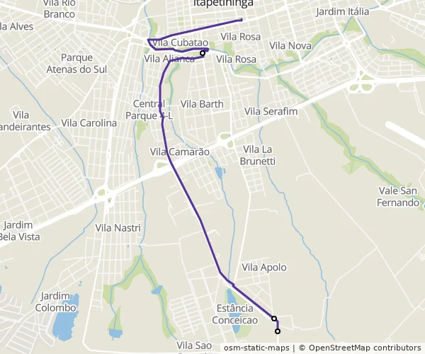 Mapa do itinerário da linha